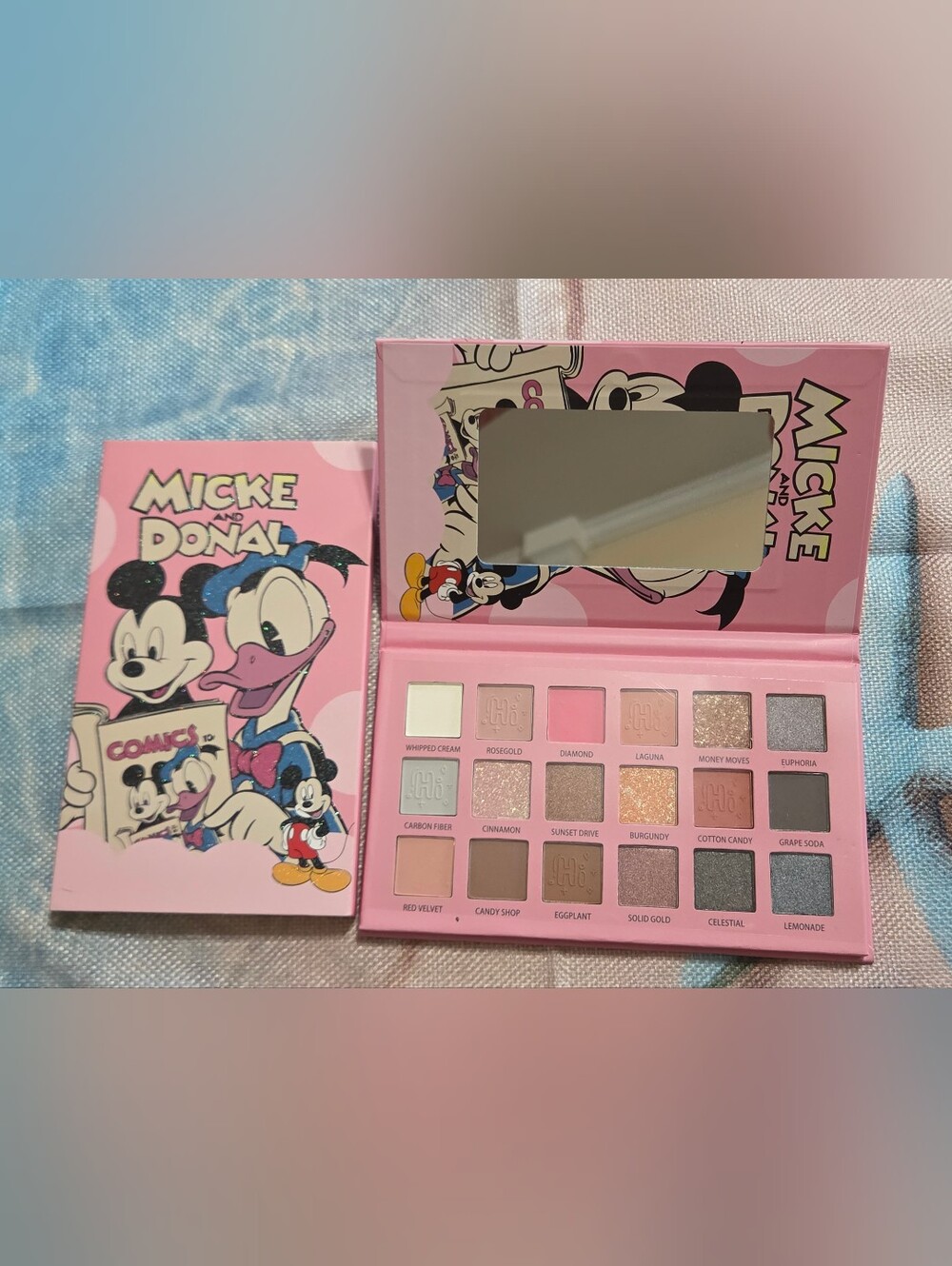 Disney-Themed Pink Eyeshadow Palette with Mixed Shimmers